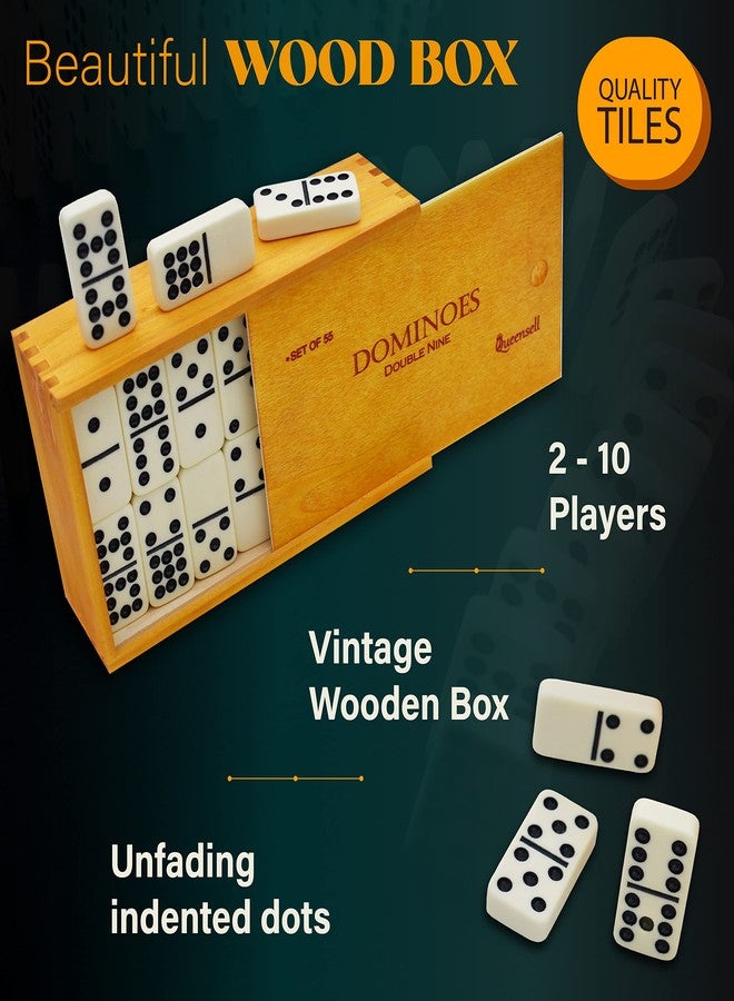 Queensell Dominos Game Double 9 - Dominos Set for Adults and Kids Ages 8 and up - Double Nine Dominoes Set, Classic Board Games - Domino Set for Family Game Nights - Double Nine Dominos Set 55 Tiles with Case - Image 2
